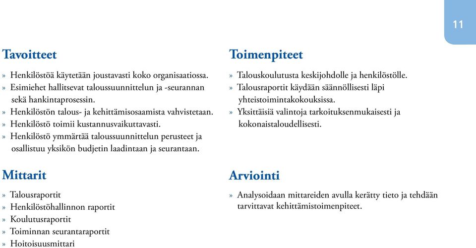 » Henkilöstö ymmärtää taloussuunnittelun perusteet ja osallistuu yksikön budjetin laadintaan ja seurantaan.