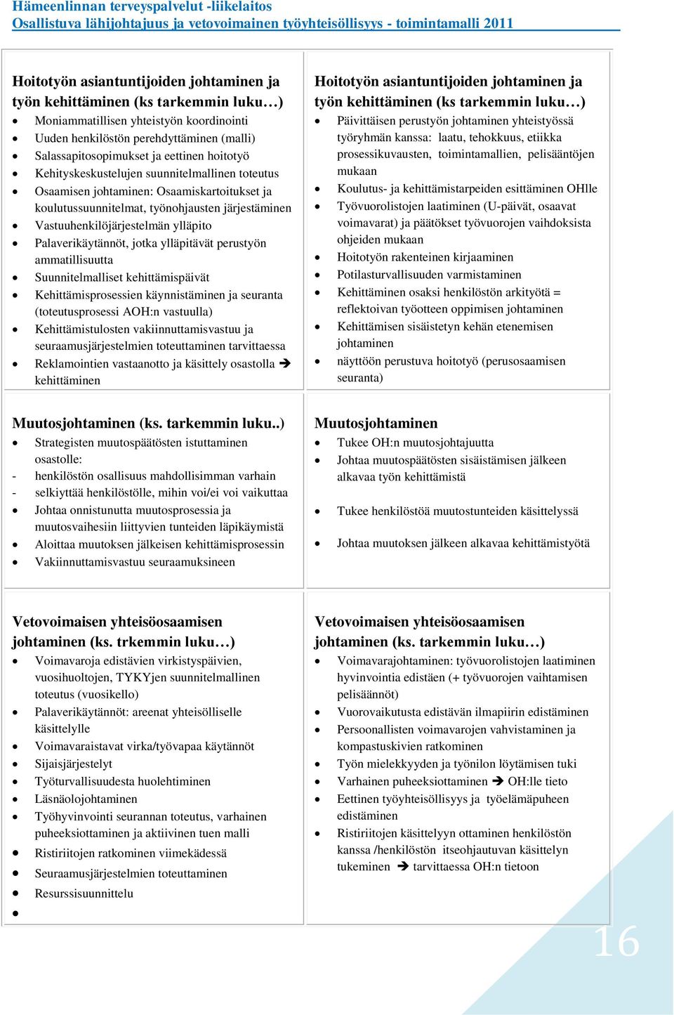 Palaverikäytännöt, jotka ylläpitävät perustyön ammatillisuutta Suunnitelmalliset kehittämispäivät Kehittämisprosessien käynnistäminen ja seuranta (toteutusprosessi AOH:n vastuulla) Kehittämistulosten
