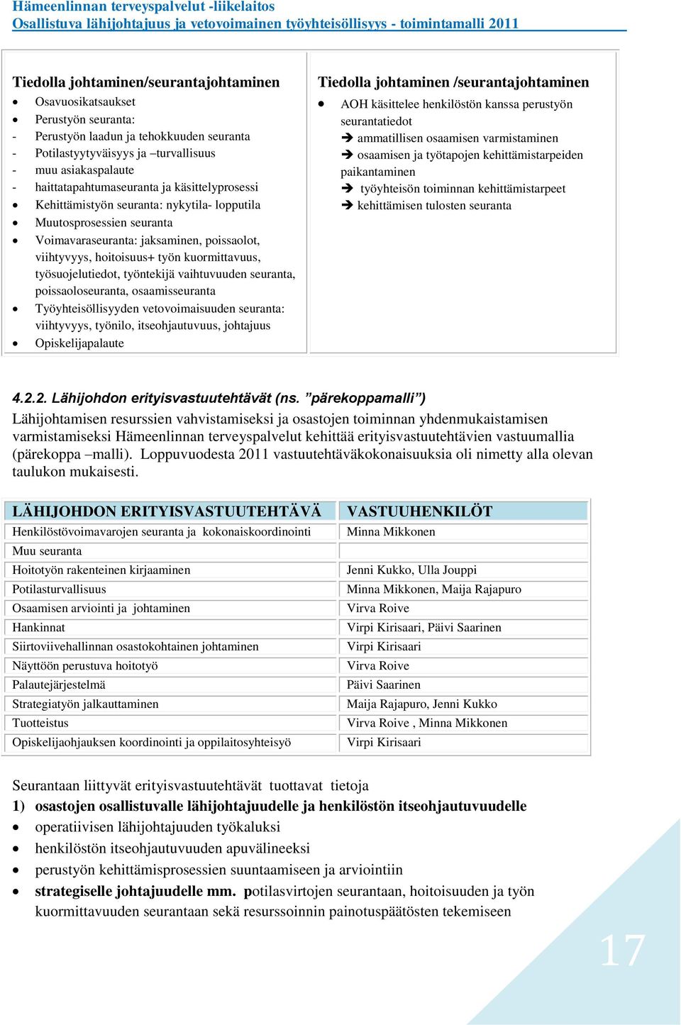 kuormittavuus, työsuojelutiedot, työntekijä vaihtuvuuden seuranta, poissaoloseuranta, osaamisseuranta Työyhteisöllisyyden vetovoimaisuuden seuranta: viihtyvyys, työnilo, itseohjautuvuus, johtajuus