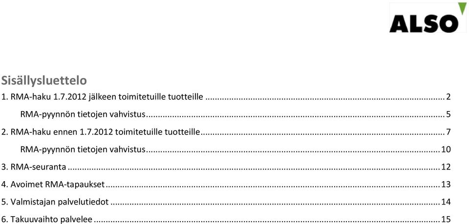 2012 toimitetuille tuotteille... 7 RMA-pyynnön tietojen vahvistus... 10 3.