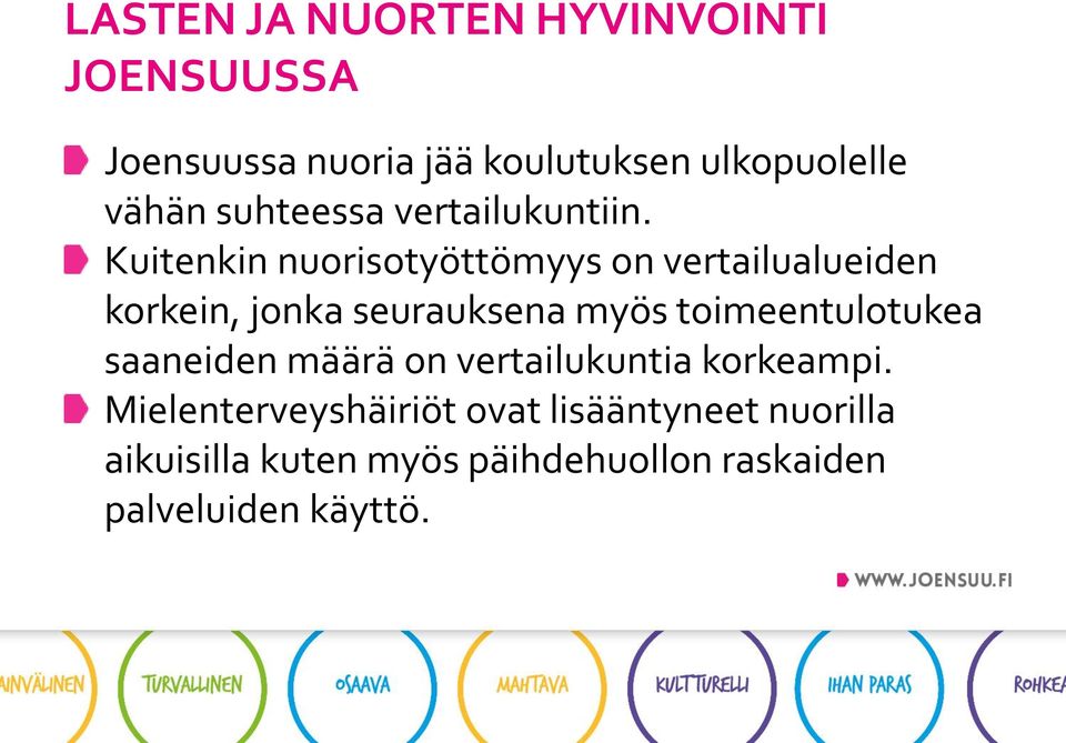 Kuitenkin nuorisotyöttömyys on vertailualueiden korkein, jonka seurauksena myös