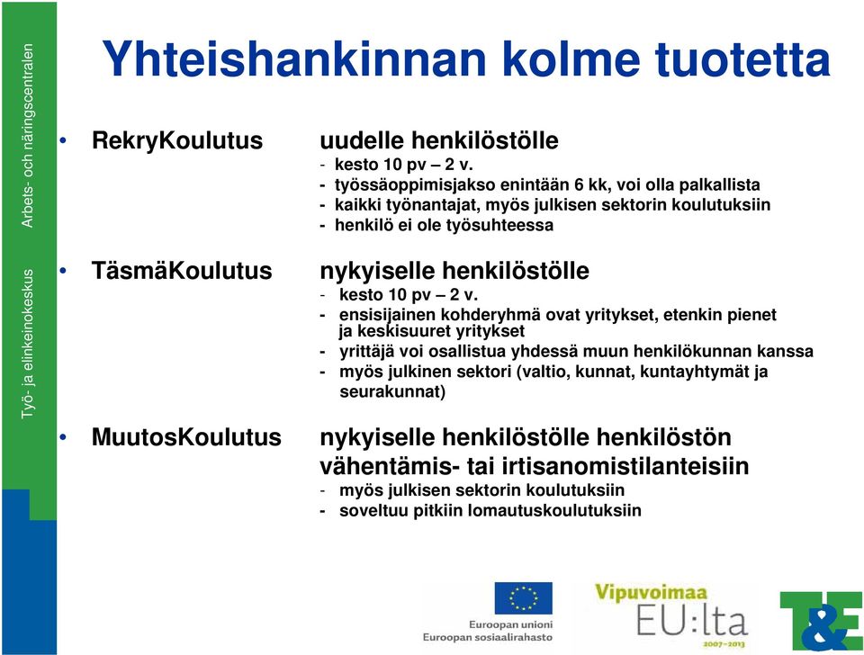 nykyiselle henkilöstölle - kesto 10 pv 2 v.