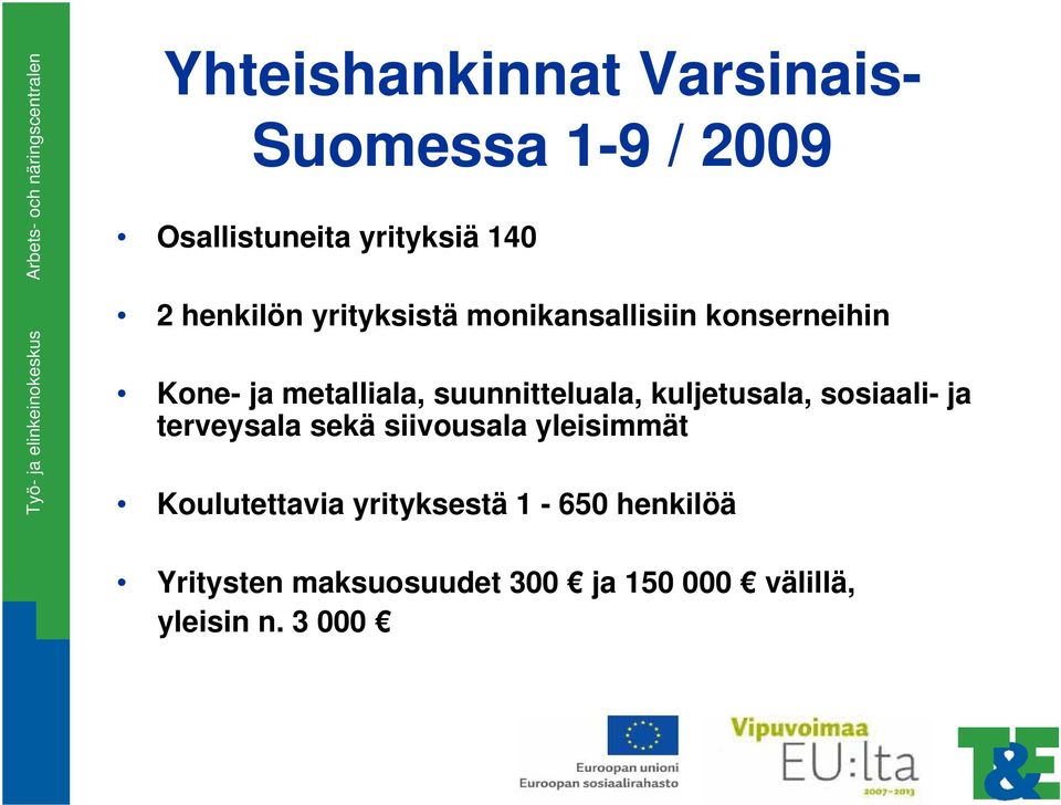 suunnitteluala, kuljetusala, sosiaali- ja terveysala sekä siivousala yleisimmät