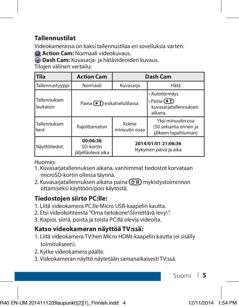 Paina Rajoittamaton 00:06:36 SD-kortin jäljelläoleva aika esikatselutilassa Kolme minuutin osaa Autotörmäys Paina kuvasarjatallennuksen aikana.