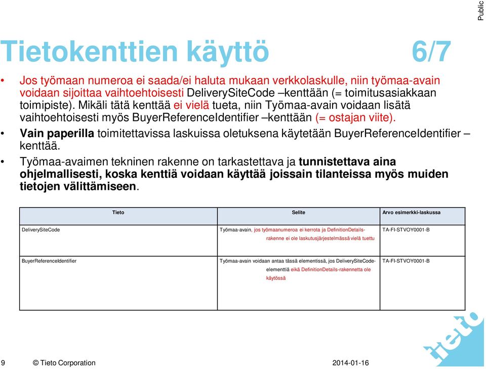 Vain paperilla toimitettavissa laskuissa oletuksena käytetään BuyerReferenceIdentifier kenttää.