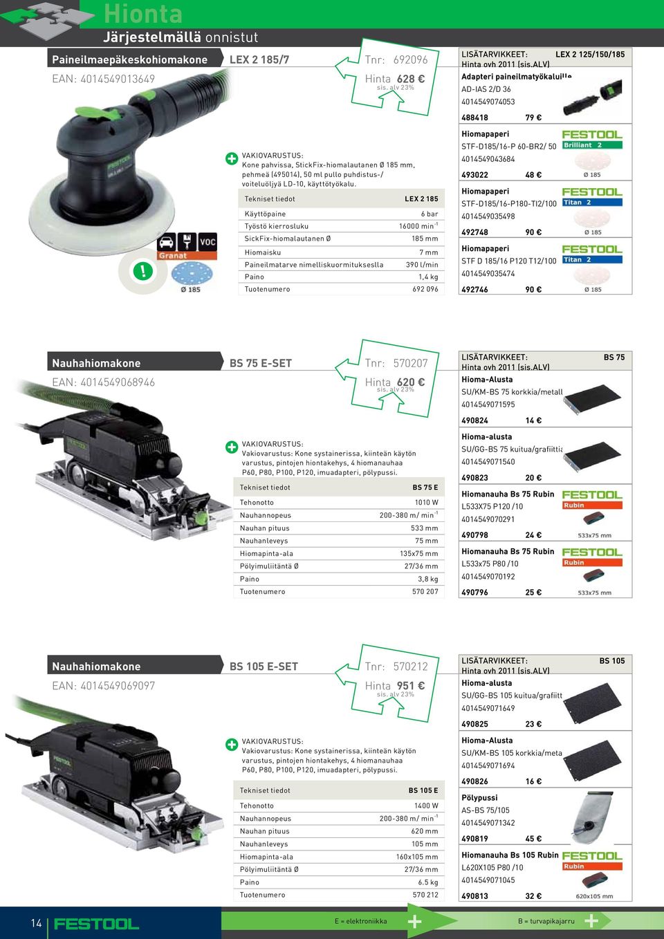 LEX 2 185 Käyttöpaine 6 bar Työstö kierrosluku 16000 min -1 SickFix-hiomalautanen Ø Paineilmatarve nimelliskuormitukseslla 185 mm 7 mm 390 l/min 1,4 kg Tuotenumero 692 096 STF-D185/16-P 60-BR2/ 50