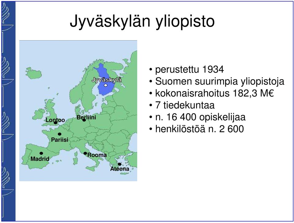 kokonaisrahoitus 182,3 M 7 tiedekuntaa n.