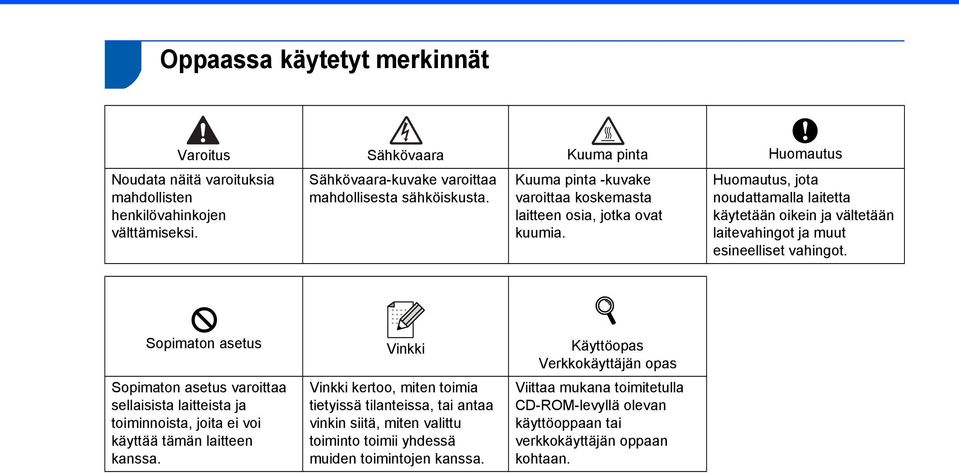 Huomautus, jota noudattamalla laitetta käytetään oikein ja vältetään laitevahingot ja muut esineelliset vahingot.