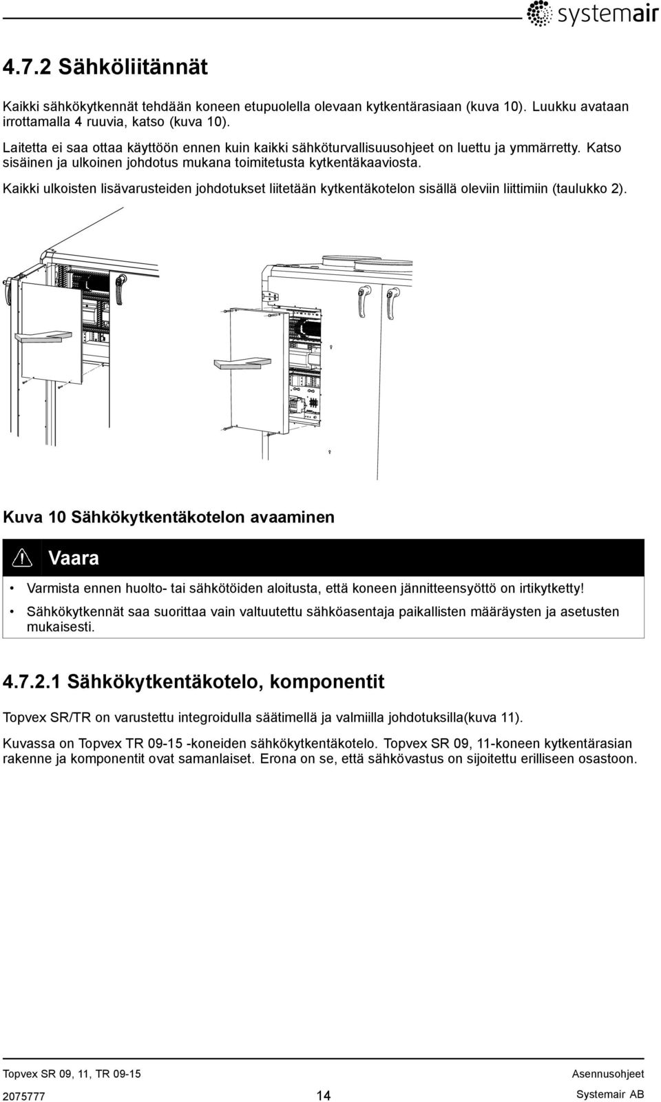 Kaikki ulkoisten lisävarusteiden johdotukset liitetään kytkentäkotelon sisällä oleviin liittimiin (taulukko 2).