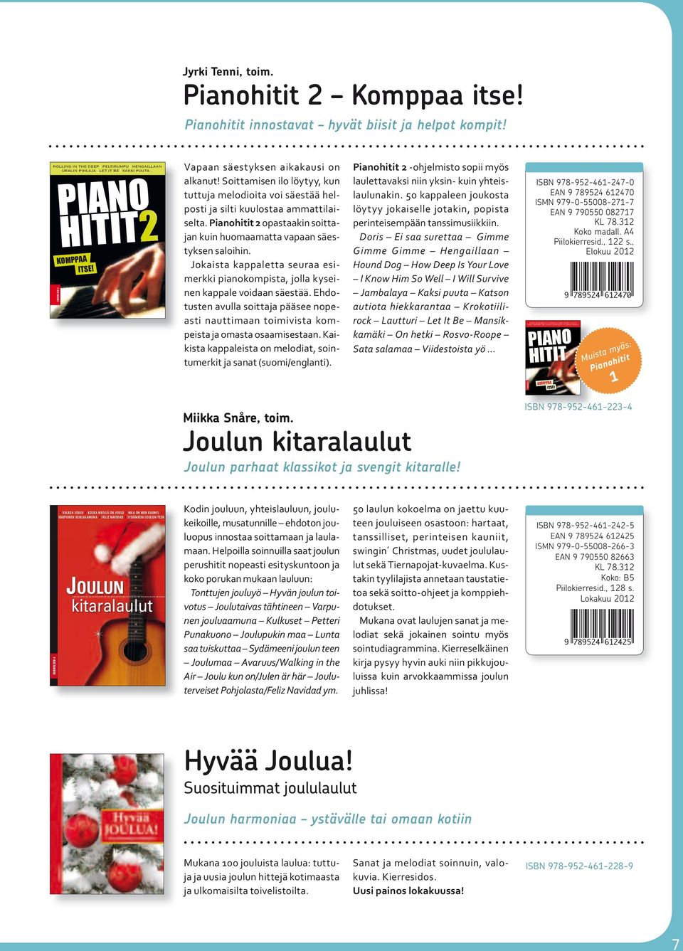 Pianohitit 2 opastaakin soittajan kuin huomaamatta vapaan säestyksen saloihin. Jokaista kappaletta seuraa esimerkki pianokompista, jolla kyseinen kappale voidaan säestää.