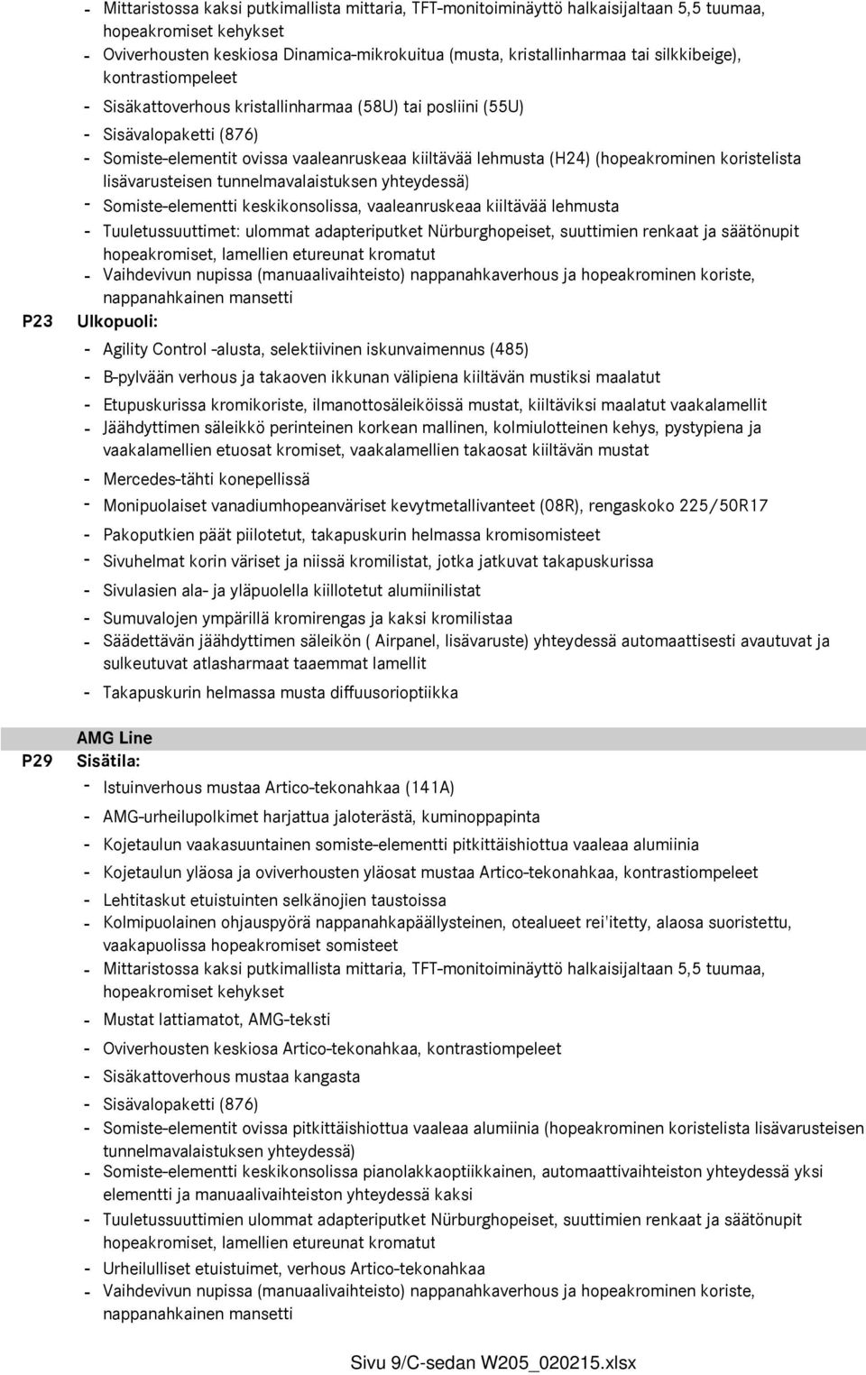 koristelista lisävarusteisen tunnelmavalaistuksen yhteydessä) - Somiste-elementti keskikonsolissa, vaaleanruskeaa kiiltävää lehmusta - Tuuletussuuttimet: ulommat adapteriputket Nürburghopeiset,