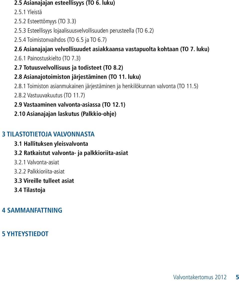 luku) 2.8.1 Toimiston asianmukainen järjestäminen ja henkilökunnan valvonta (TO 11.5) 2.8.2 Vastuuvakuutus (TO 11.7) 2.9 Vastaaminen valvonta-asiassa (TO 12.1) 2.