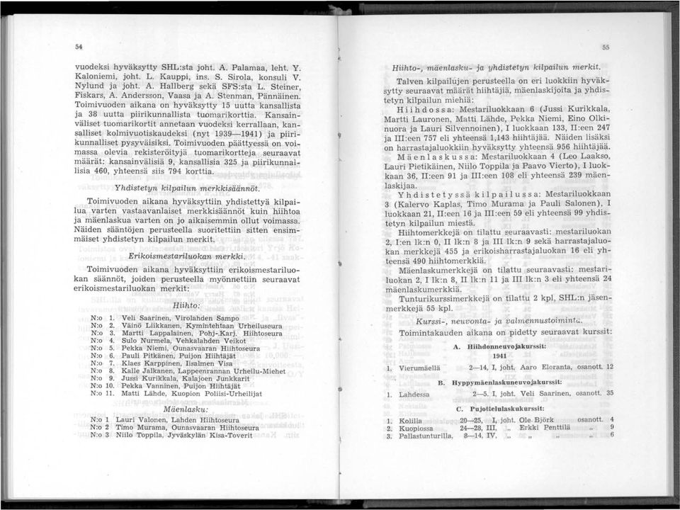 Kansainväliset tuomarikortit annetaan vuodeksi kerrallaan, kansalliset kolmivuotiskaudeksi (nyt 1939-1941) ja piirikunnalliset pysyväisiksi.