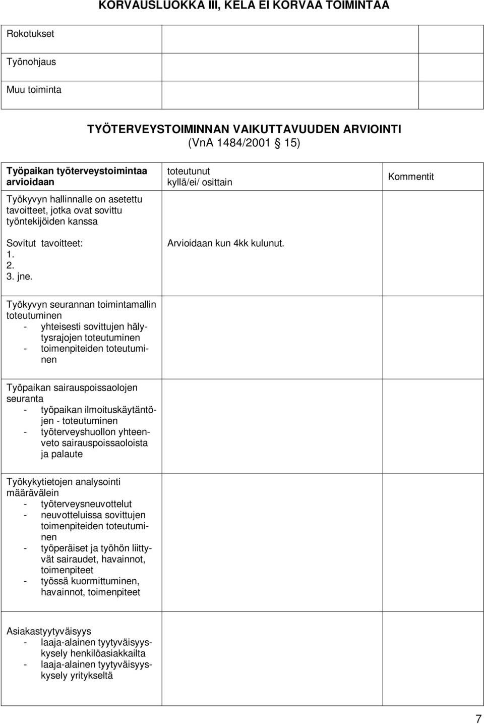 Kommentit Työkyvyn seurannan toimintamallin toteutuminen - yhteisesti sovittujen hälytysrajojen toteutuminen - toimenpiteiden toteutuminen Työpaikan sairauspoissaolojen seuranta - työpaikan