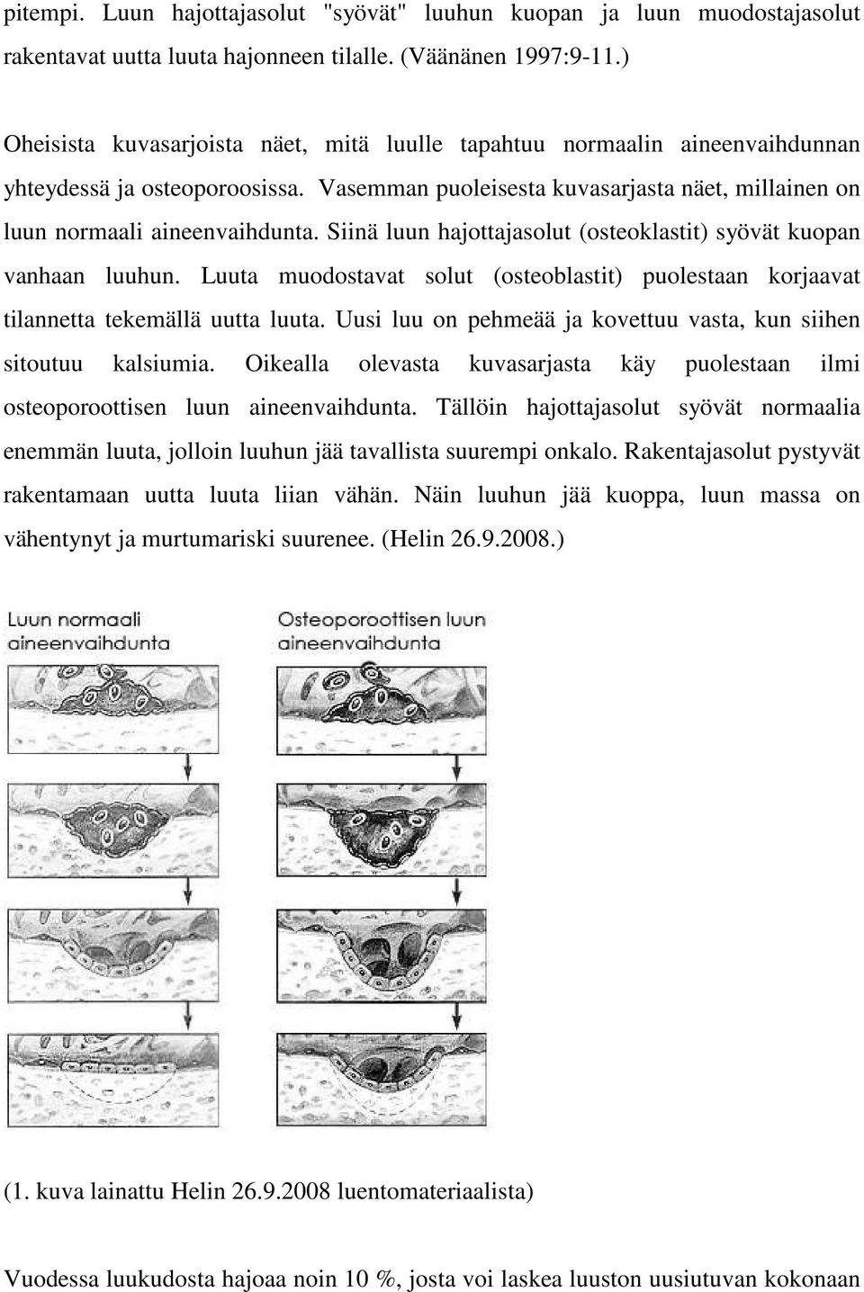 Siinä luun hajottajasolut (osteoklastit) syövät kuopan vanhaan luuhun. Luuta muodostavat solut (osteoblastit) puolestaan korjaavat tilannetta tekemällä uutta luuta.