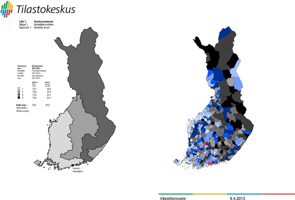 Mortality area Elinajanodote 2001-2003 Förväntad livslängd 2001-2003 Life expectancy