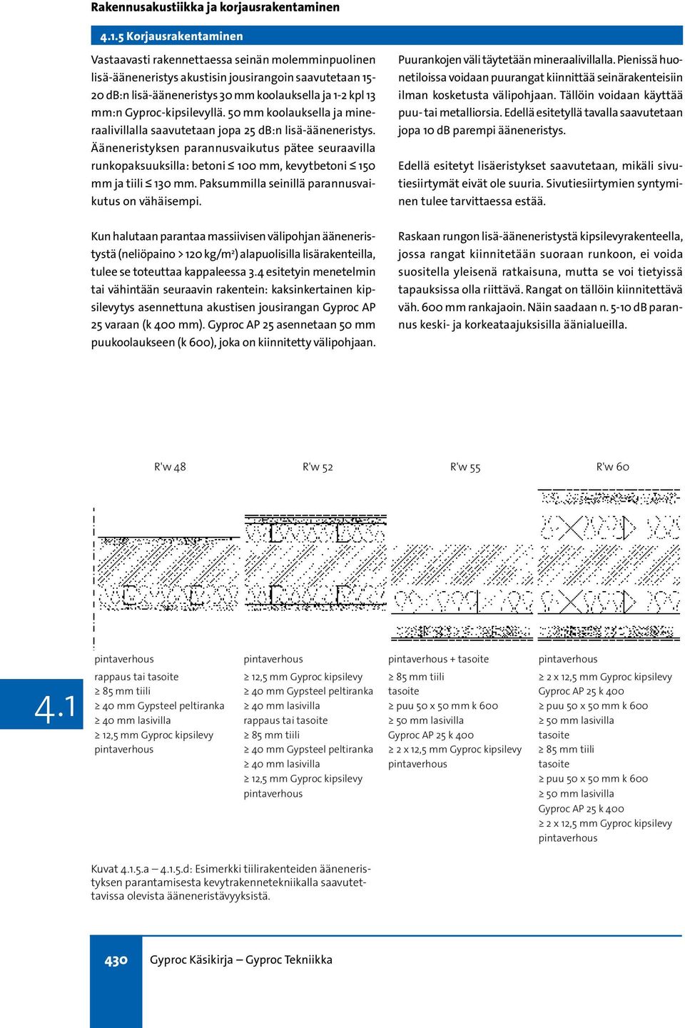 Ääneneristyksen parannusvaikutus pätee seuraavilla runkopaksuuksilla: betoni 100 mm, kevytbetoni 150 mm ja tiili 130 mm. Paksummilla seinillä parannusvaikutus on vähäisempi.