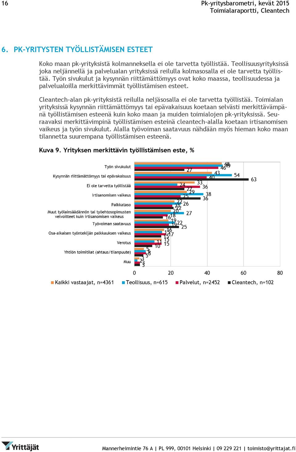 Työn sivukulut ja kysynnän riittämättömyys ovat koko maassa, teollisuudessa ja palvelualoilla merkittävimmät työllistämisen esteet.