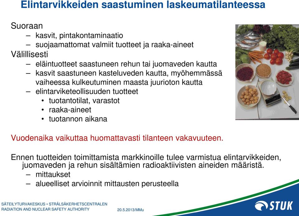 elintarviketeollisuuden tuotteet tuotantotilat, varastot raaka-aineet tuotannon aikana Vuodenaika vaikuttaa huomattavasti tilanteen vakavuuteen.