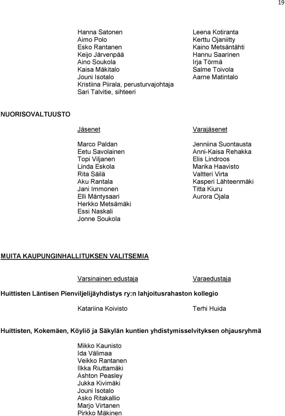 Mäntysaari Herkko Metsämäki Essi Naskali Jonne Soukola Varajäsenet Jenniina Suontausta Anni-Kaisa Rehakka Elis Lindroos Marika Haavisto Valtteri Virta Kasperi Lähteenmäki Titta Kiuru Aurora Ojala