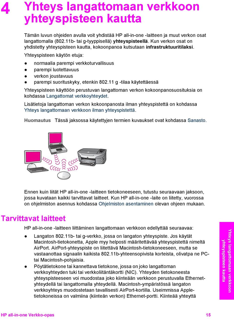 Yhteyspisteen käytön etuja: normaalia parempi verkkoturvallisuus parempi luotettavuus verkon joustavuus parempi suorituskyky, etenkin 802.