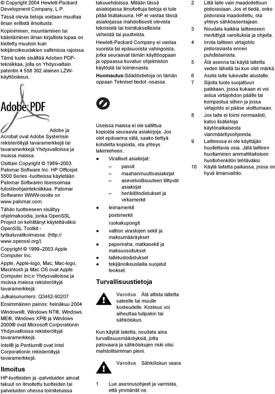 Tämä tuote sisältää Adoben PDFtekniikkaa, jolla on Yhdysvaltain patentin 4 558 302 alainen LZWkäyttöoikeus.