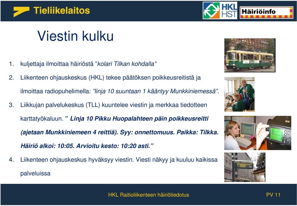 Liikkujan palvelukeskus (TLL) kuuntelee viestin ja merkkaa tiedotteen karttatyökaluun.