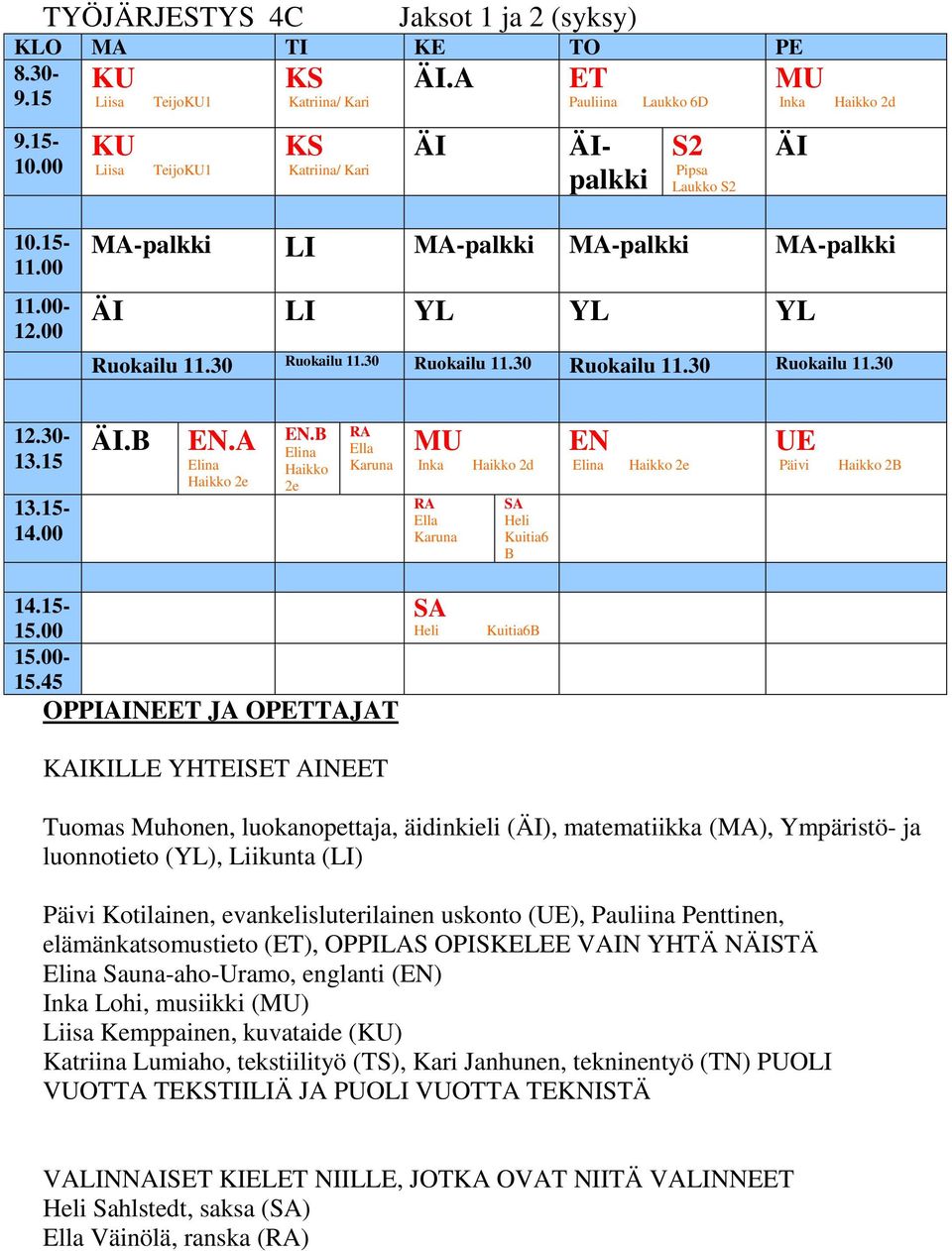 30 Ruokailu 11.30 Ruokailu 11.30 Ruokailu 11.30 12.30-13.15 13.15-14.00 ÄI.B EN.A Elina Haikko 2e EN.