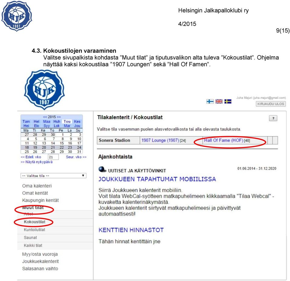 tiputusvalikon alta tuleva Kokoustilat