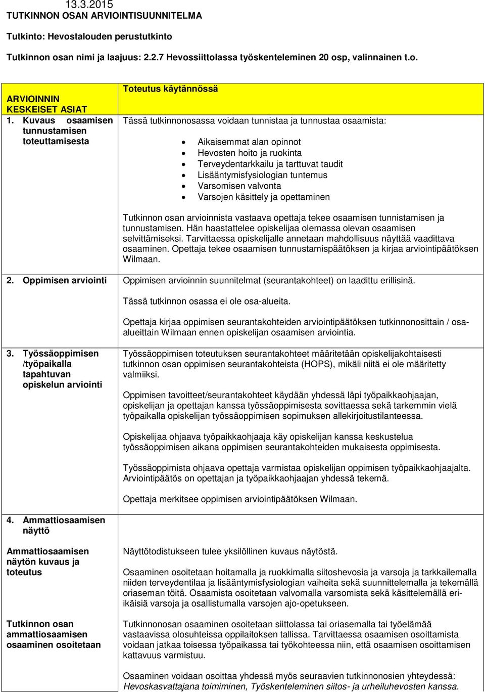 taudit Lisääntymisfysiologian tuntemus Varsomisen valvonta Varsojen käsittely ja opettaminen Tutkinnon osan arvioinnista vastaava opettaja tekee osaamisen tunnistamisen ja tunnustamisen.