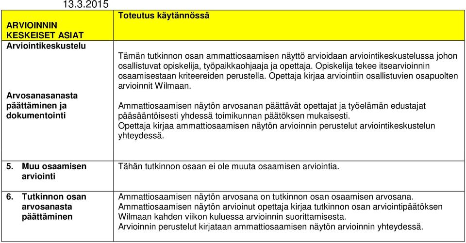 Ammattiosaamisen näytön arvosanan päättävät opettajat ja työelämän edustajat pääsääntöisesti yhdessä toimikunnan päätöksen mukaisesti.