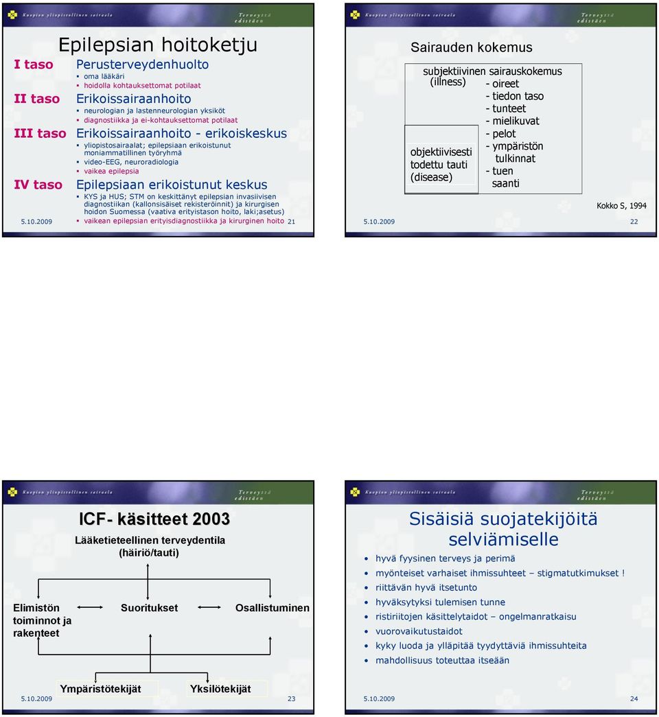 Epilepsiaan erikoistunut keskus KYS ja HUS; STM on keskittänyt epilepsian invasiivisen diagnostiikan (kallonsisäiset rekisteröinnit) ja kirurgisen hoidon Suomessa (vaativa erityistason hoito,