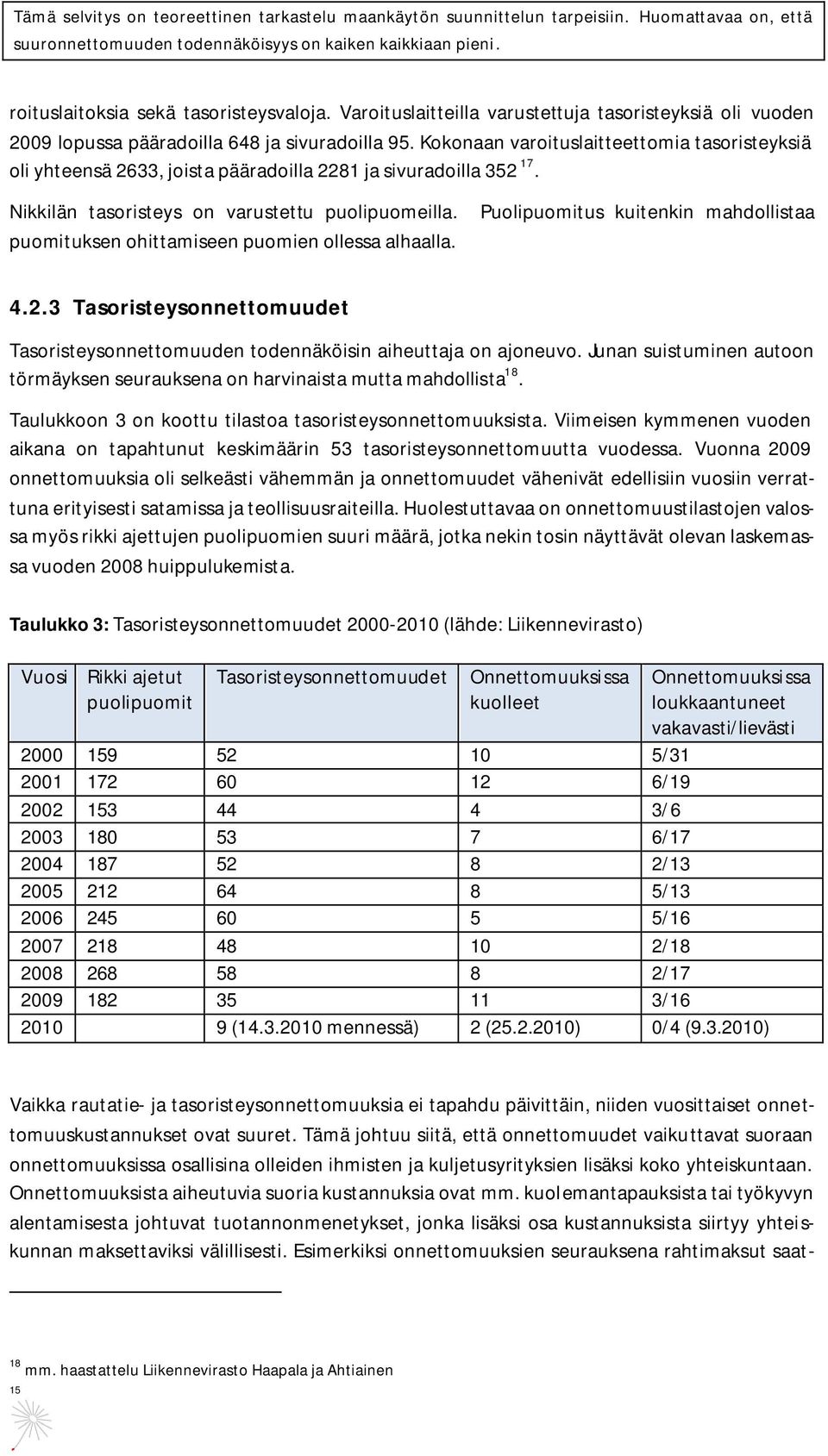 Puolipuomitus kuitenkin mahdollistaa puomituksen ohittamiseen puomien ollessa alhaalla. 4.2.3 Tasoristeysonnettomuudet Tasoristeysonnettomuuden todennäköisin aiheuttaja on ajoneuvo.