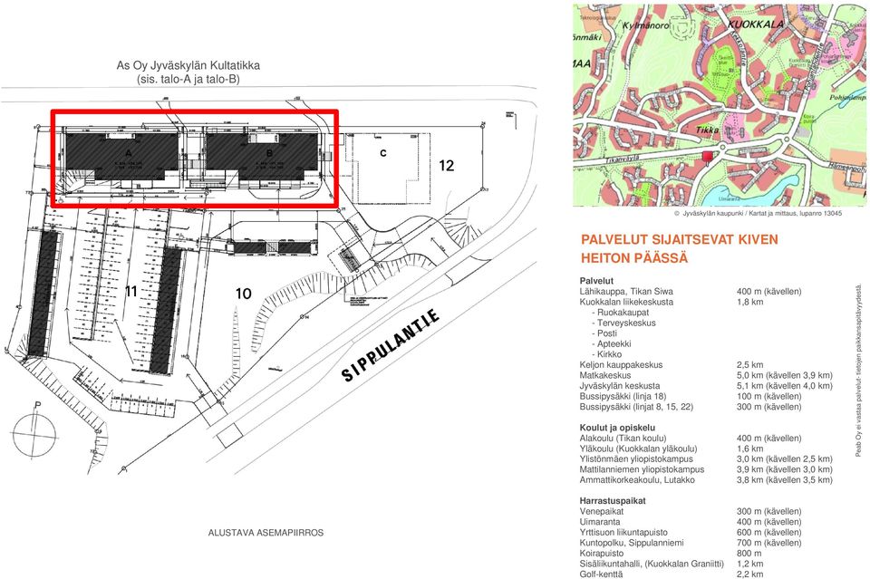 Apteekki - irkko eljon kauppakeskus Matkakeskus Jyväskylän keskusta Bussipysäkki (linja 18) Bussipysäkki (linjat 8, 15, 22) oulut ja opiskelu Alakoulu (Tikan koulu) Yläkoulu (uokkalan yläkoulu)