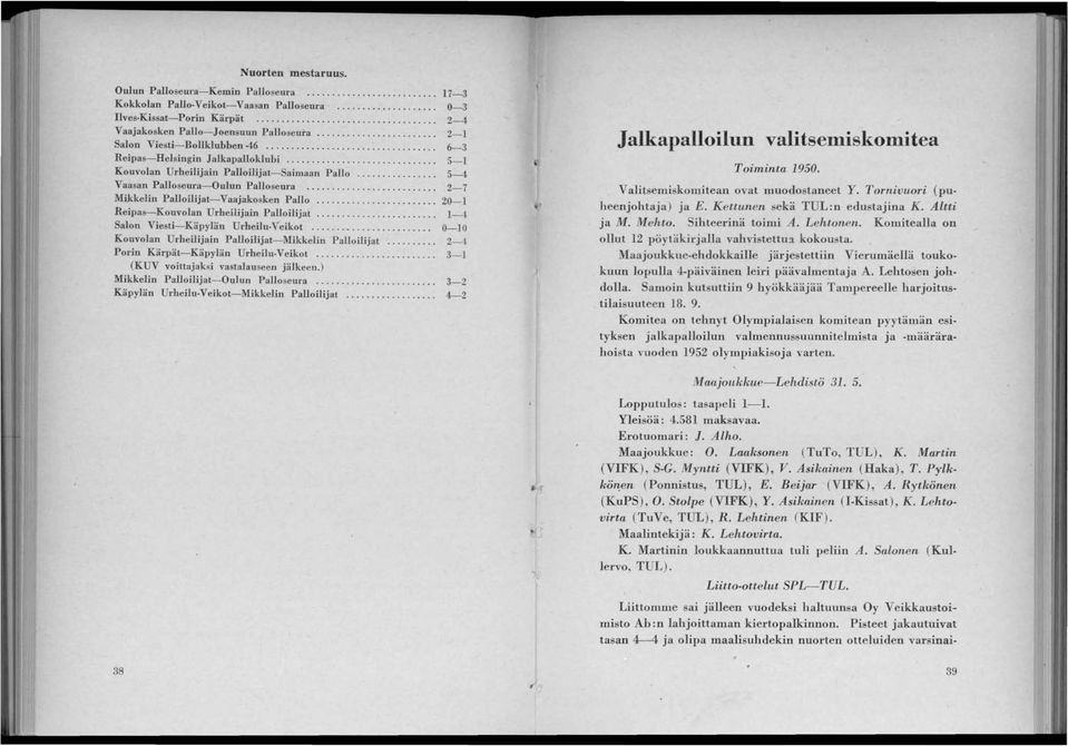 .. 2-7 Mikkelin Palloilijat-Yaajakosken Pallo......... 20-- lleipas-kouvolan Urheilijain Palloilijat.............. -4 Salon Viesti-Käpylän Urheilu Yeikot.