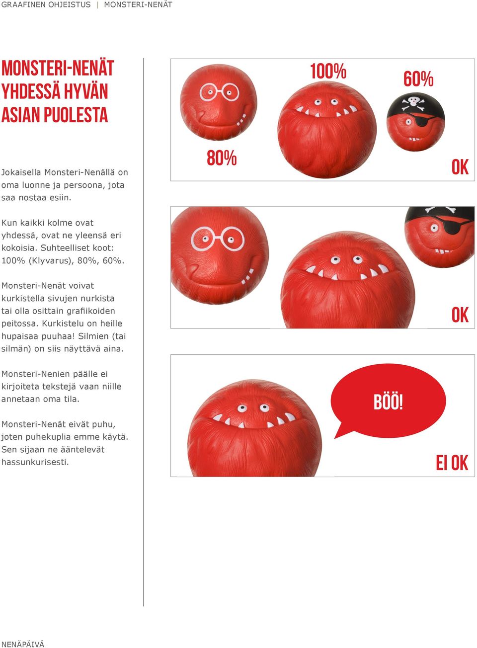 Monsteri-Nenät voivat kurkistella sivujen nurkista tai olla osittain grafiikoiden peitossa. Kurkistelu on heille hupaisaa puuhaa!