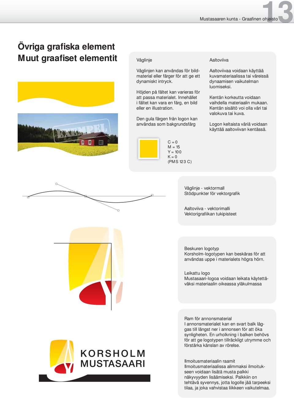Den gula färgen från logon kan användas som bakgrundsfärg Aaltoviivaa voidaan käyttää kuvamateriaalissa tai väreissä dynaamisen vaikutelman luomiseksi.