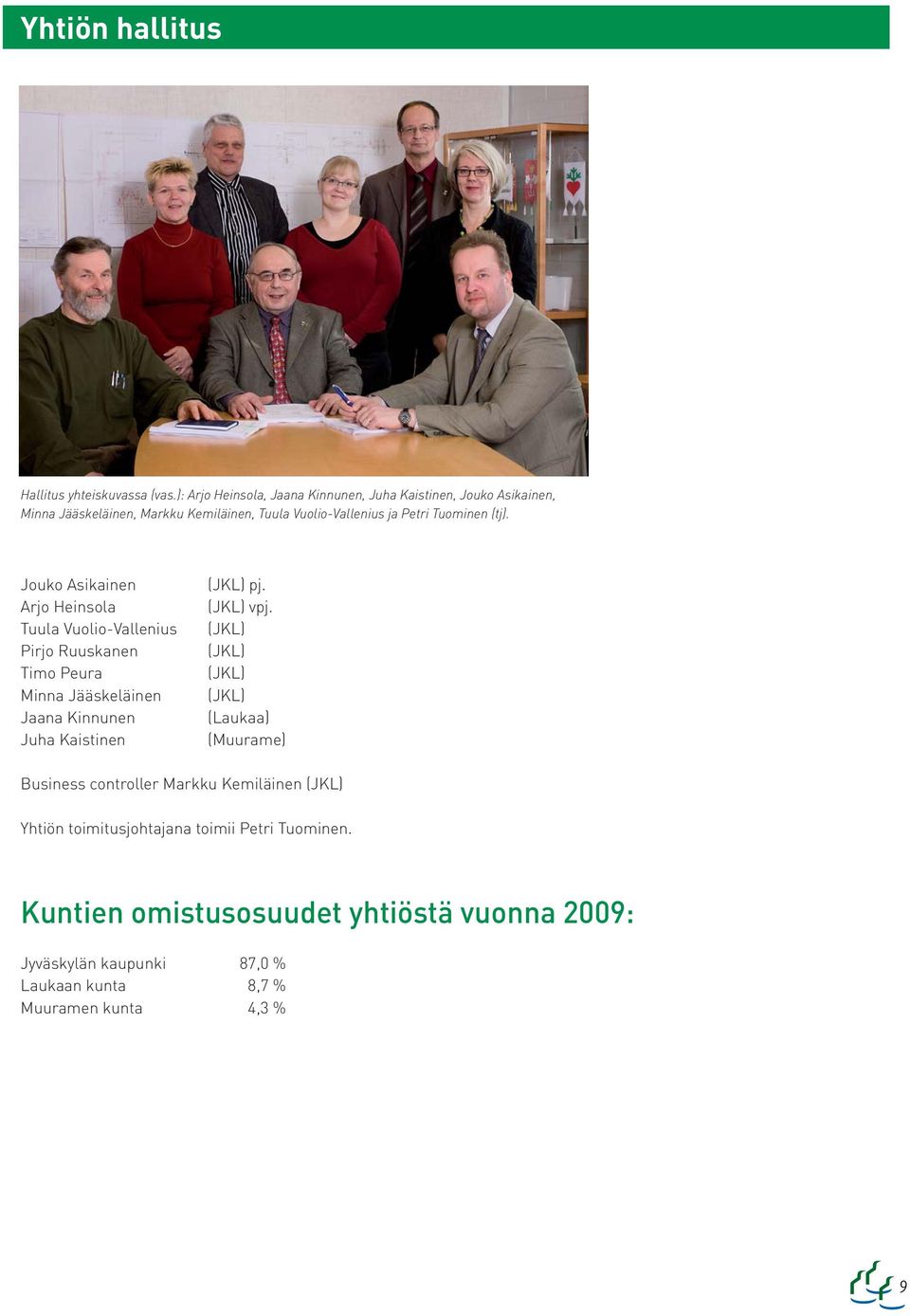 (tj). Jouko Asikainen Arjo Heinsola Tuula Vuolio-Vallenius Pirjo Ruuskanen Timo Peura Minna Jääskeläinen Jaana Kinnunen Juha Kaistinen (JKL) pj.