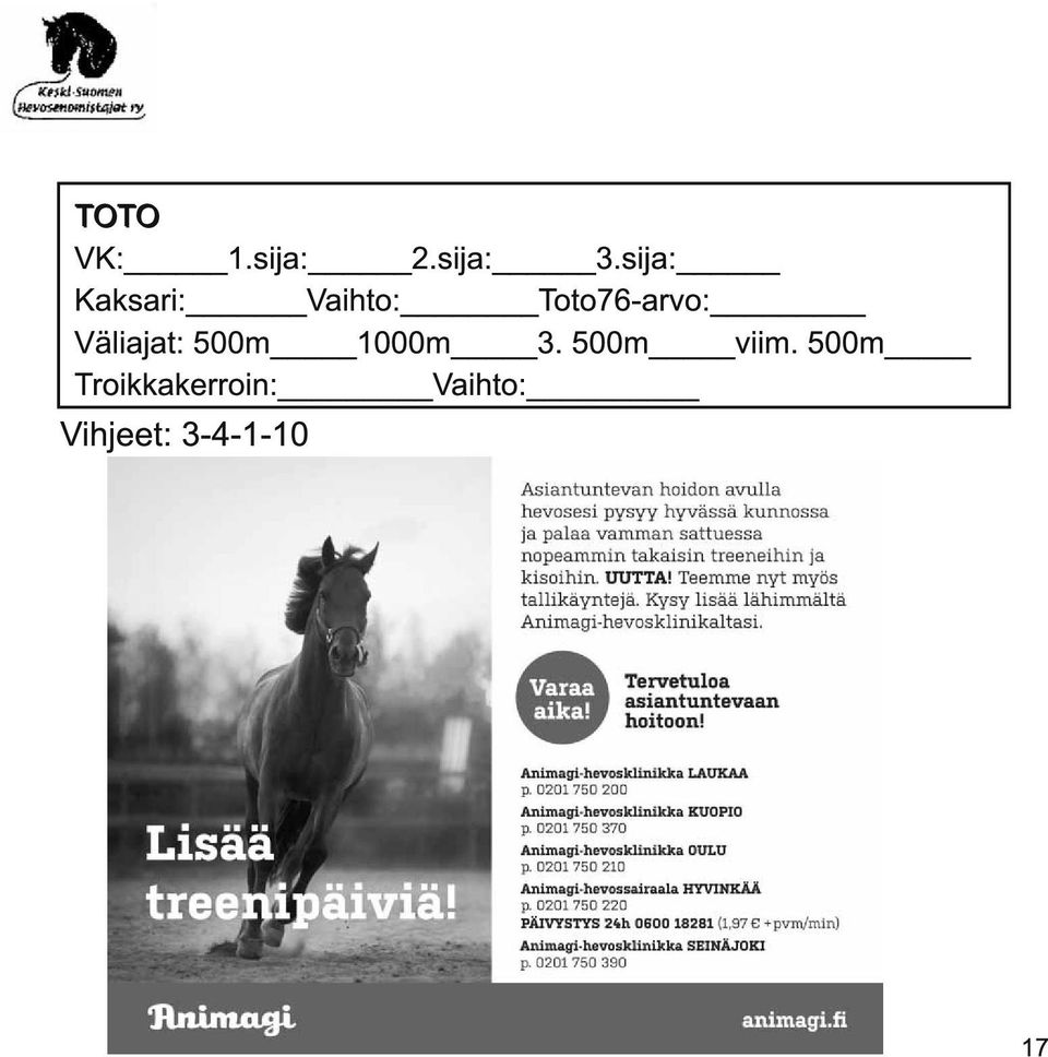 Väliajat: 500m 1 000m 3. 500m viim.