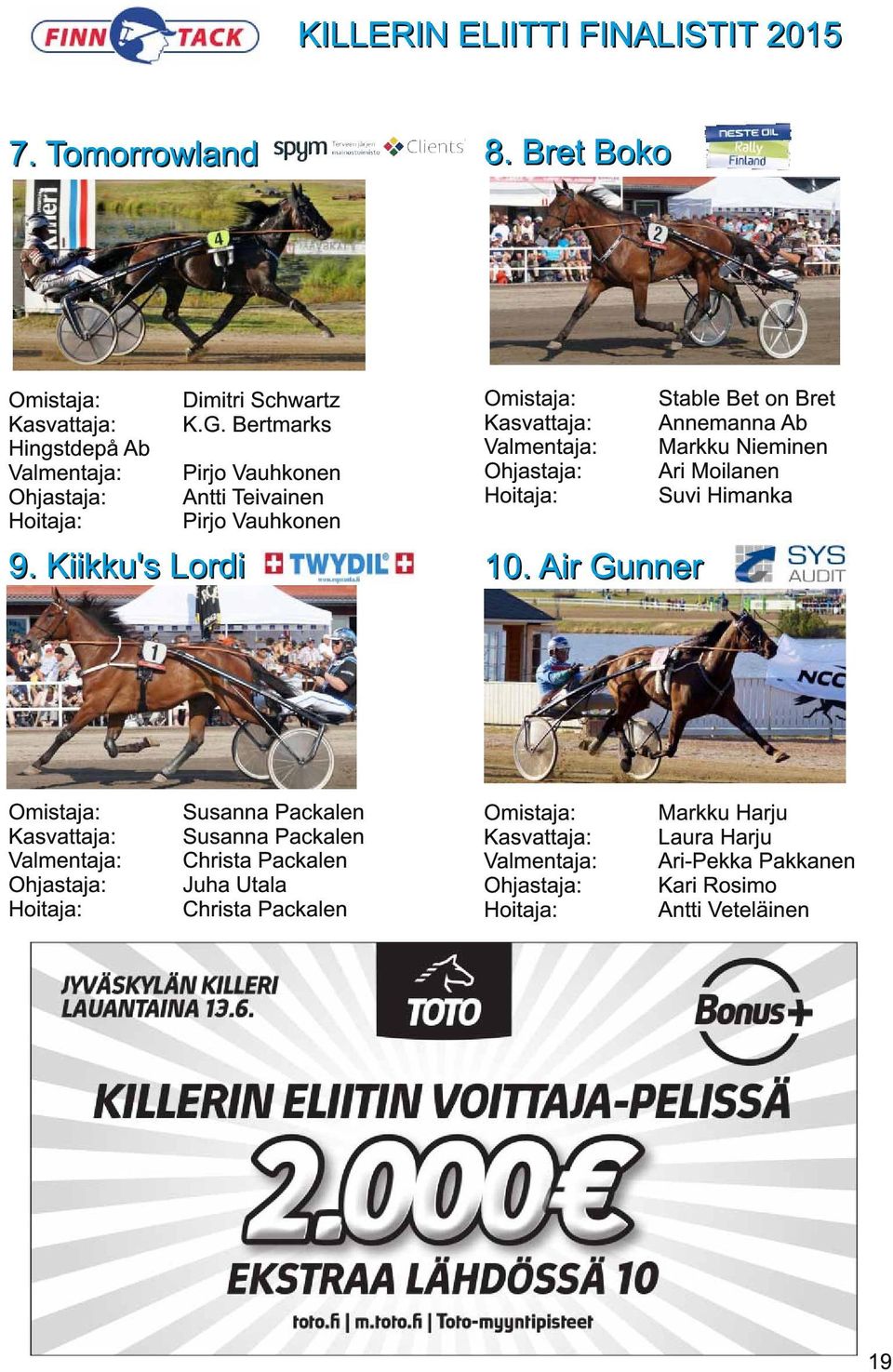 Kiikku's Lordi Omistaja: Stable Bet on Bret Kasvattaja: Annemanna Ab Valmentaja: Markku Nieminen Ohjastaja: Ari Moilanen Hoitaja: Suvi Himanka 1 0.