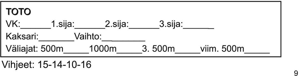 Väliajat: 500m 1 000m 3.