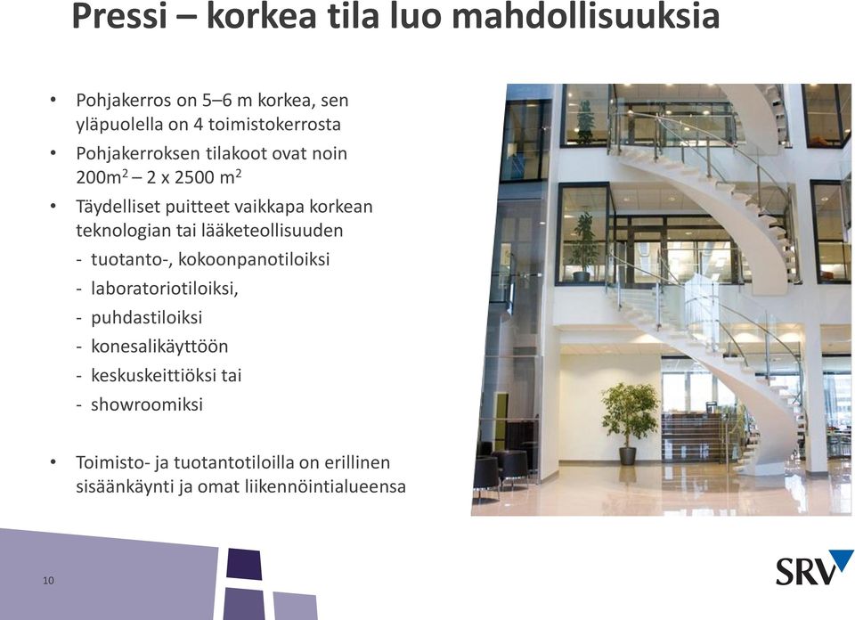 lääketeollisuuden - tuotanto-, kokoonpanotiloiksi - laboratoriotiloiksi, - puhdastiloiksi - konesalikäyttöön -