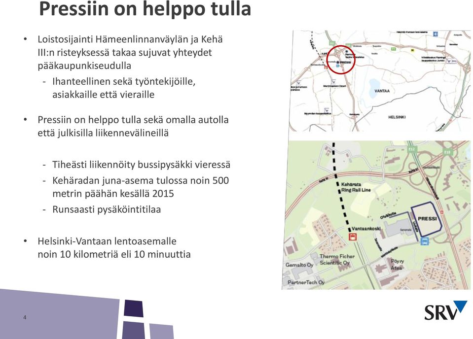 autolla että julkisilla liikennevälineillä - Tiheästi liikennöity bussipysäkki vieressä - Kehäradan juna-asema tulossa