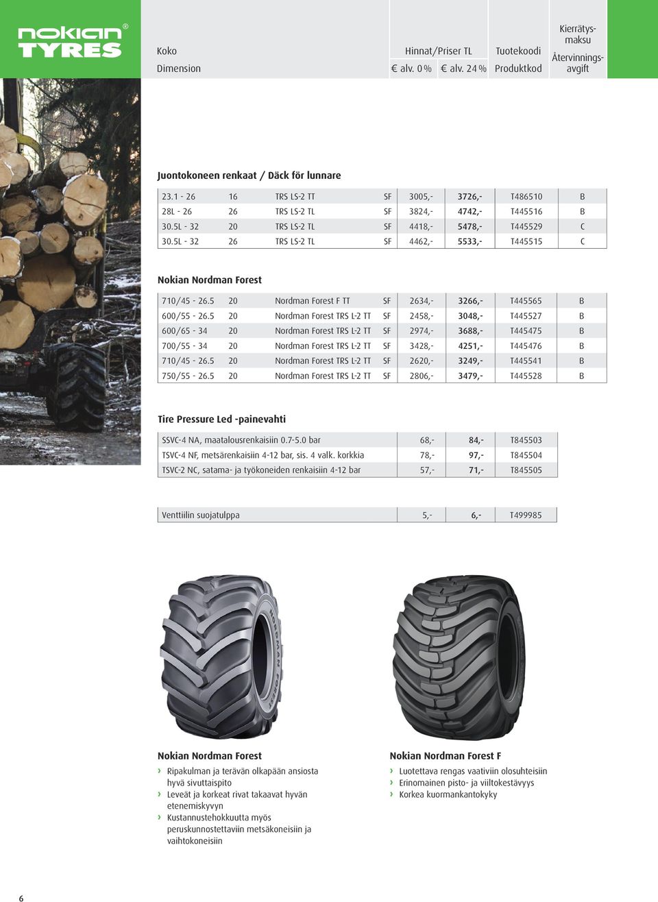 5 20 Nordman Forest TRS L-2 TT SF 2458,- 3048,- T445527 B 600/65-34 20 Nordman Forest TRS L-2 TT SF 2974,- 3688,- T445475 B 700/55-34 20 Nordman Forest TRS L-2 TT SF 3428,- 4251,- T445476 B 710/45-26.