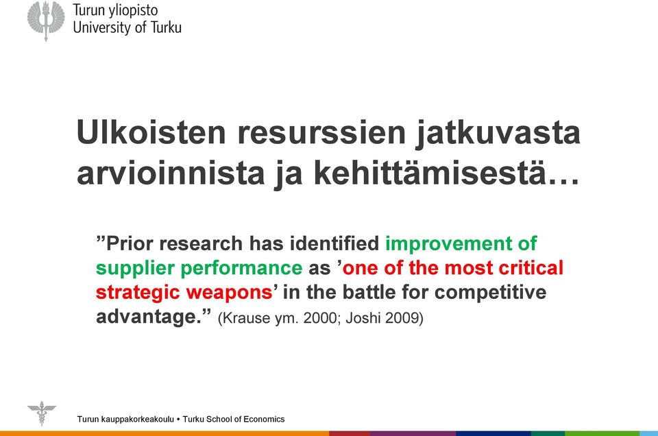 supplier performance as one of the most critical strategic