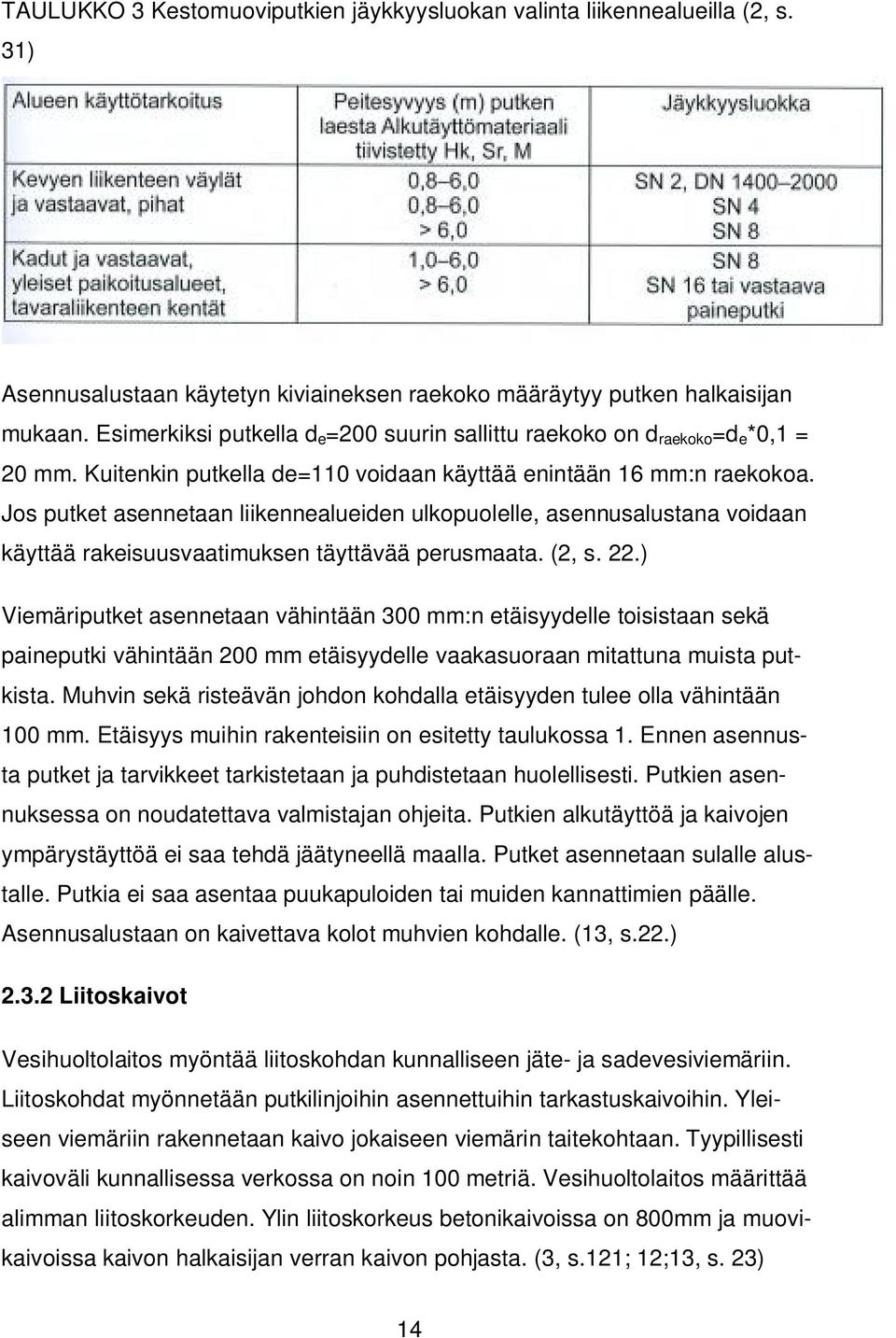 Jos putket asennetaan liikennealueiden ulkopuolelle, asennusalustana voidaan käyttää rakeisuusvaatimuksen täyttävää perusmaata. (2, s. 22.