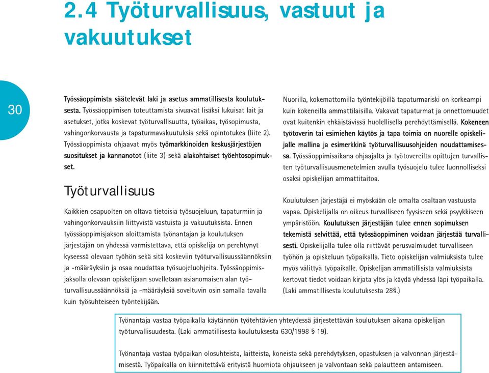 2). Työssäoppimista ohjaavat myös työmarkkinoiden keskusjärjestöjen suositukset ja kannanotot (liite 3) sekä alakohtaiset työehtosopimuk- set.