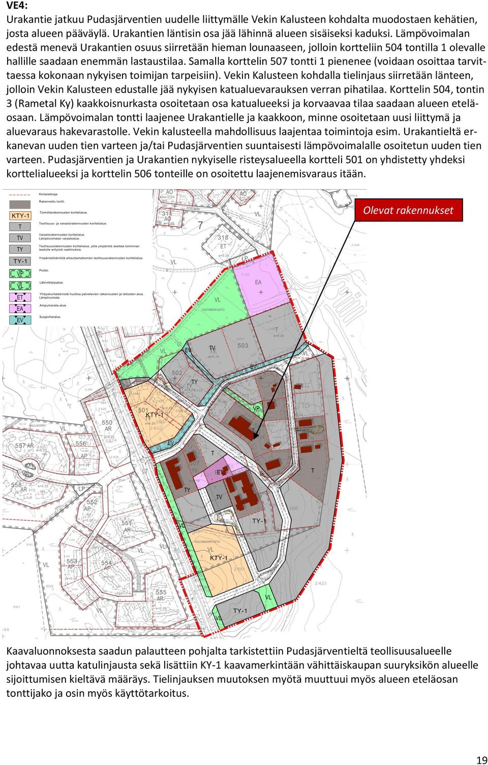 Samalla korttelin 507 tontti 1 pienenee (voidaan osoittaa tarvittaessa kokonaan nykyisen toimijan tarpeisiin).