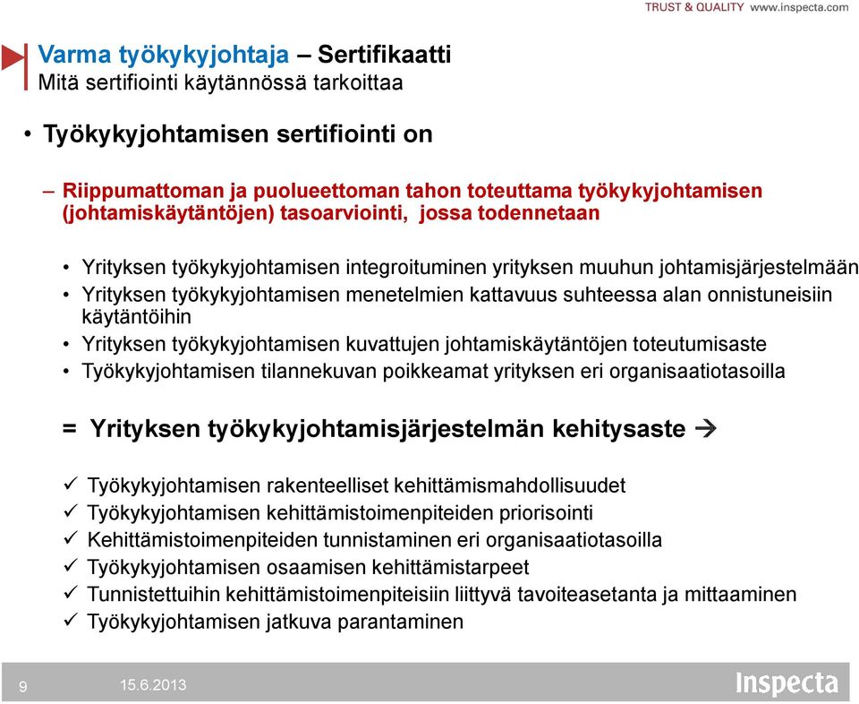 käytäntöihin Yrityksen työkykyjohtamisen kuvattujen johtamiskäytäntöjen toteutumisaste Työkykyjohtamisen tilannekuvan poikkeamat yrityksen eri organisaatiotasoilla = Yrityksen