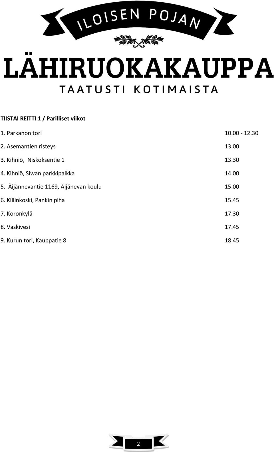 Kihniö, Siwan parkkipaikka 14.00 5. Äijännevantie 1169, Äijänevan koulu 15.